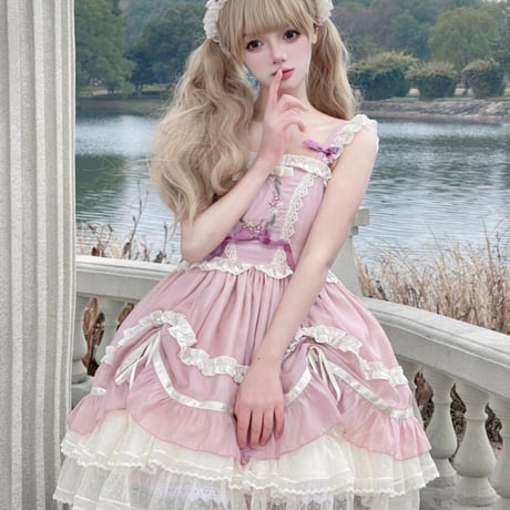 ロリータ クラロリ ジャンパースカート ワンピース ドレス 華やか 可愛い お花 刺繍 フリル リボン