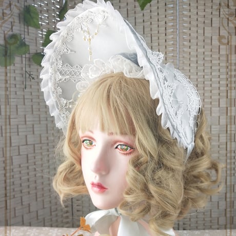 ロリィタ ボンネット 帽子 ヘッドドレス ヘアアクセサリー 髪飾り シルバーグレー 花柄 造花 ハンドメイド