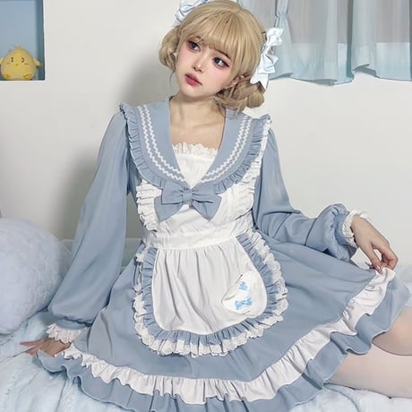 メイド服 セーラー風 セーラーワンピース セーラー服 メイドカフェ コスプレ制服 ロリータ ドレス 姫ロリ