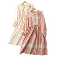 甘かわいい ワンピース 長袖 コットン ロングワンピース 森ガール レース 綿 春服  夏服  ローゴージャス