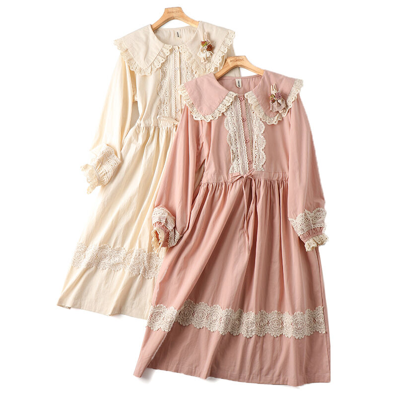 甘かわいい ワンピース 長袖 コットン ロングワンピース 森ガール