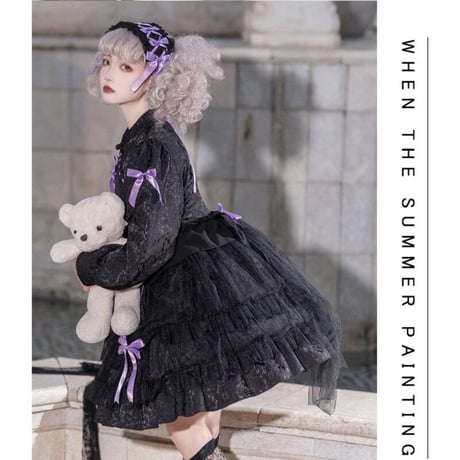 秋 新作 中華風 ゆめかわいい 中華ロリータ ロリータ メイド服 ワンピース ドレス 長袖 ゴシック ゴスロリ 甘ロリ ロリィタ