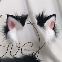 ロリータ 猫耳 しっぽ ハントメイド ねこ耳 可愛い モコモコ リアル ヘアバンド カチューシャ