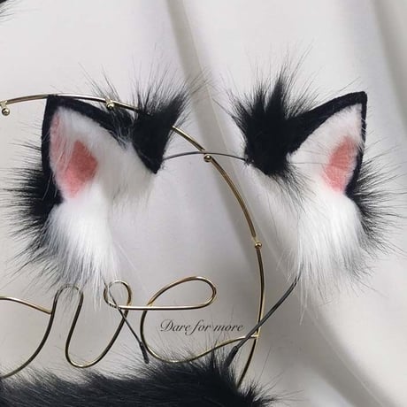 ロリータ 猫耳 しっぽ ハントメイド ねこ耳 可愛い モコモコ リアル ヘアバンド カチューシャ