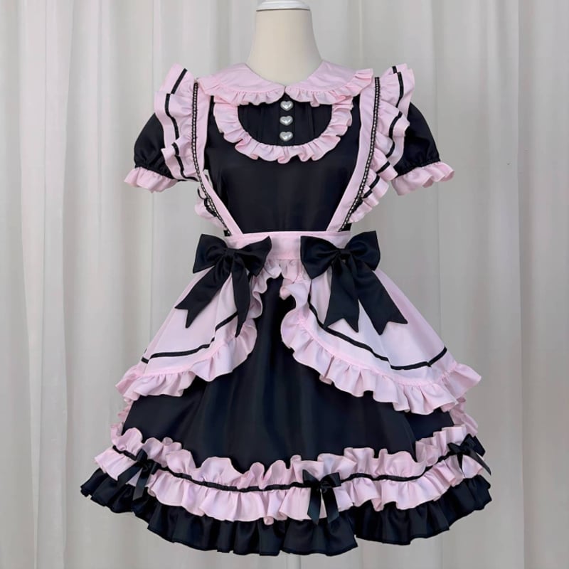 メイド服 猫耳メイド 4点セット ロリータ ドレス ワンピース メイド服 猫耳メイド 4点セット ロリータ ドレス ワンピース