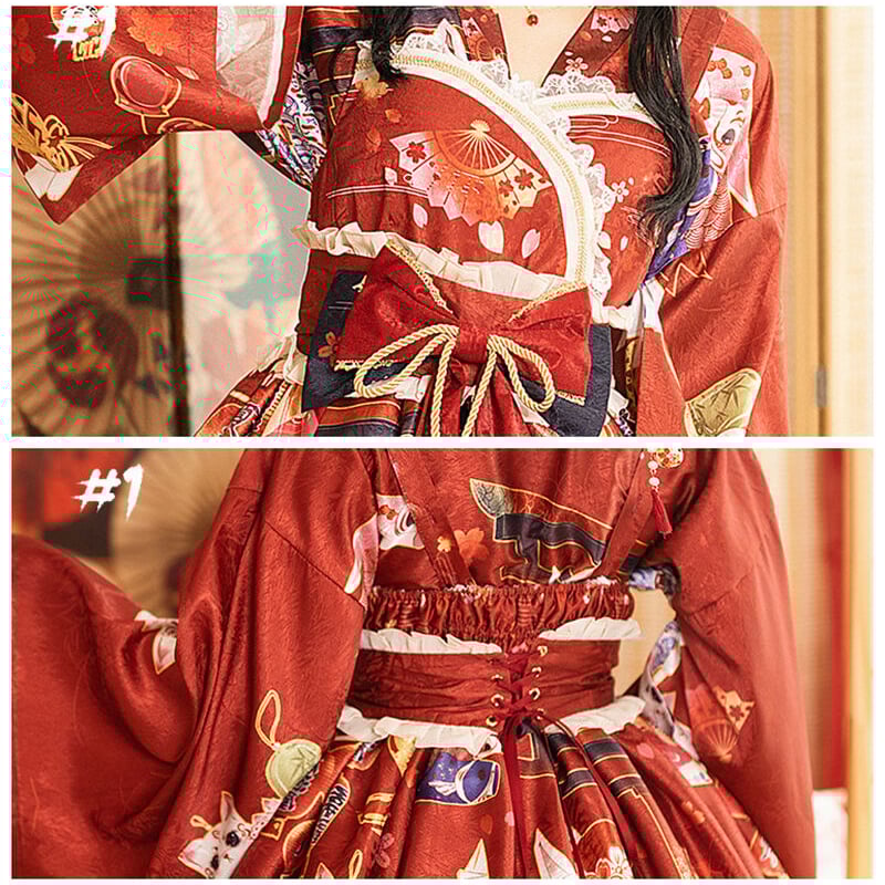 和ロリ 着物ワンピース 和服 赤 ロリータ KIMONO 和ロリ 着物ワンピース 和服 赤 ロリータ KIMONO - メルカリ
