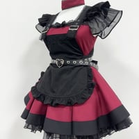 メイド服 ワンピース ゴスロリ エプロン ウエストベルト チョーカー カチューシャ付き 5点セット レディース