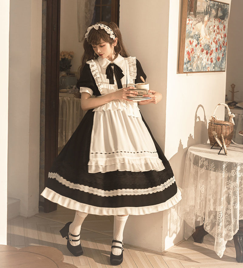 即納 高品質 メイド服 ワンピース 長袖 コスプレ 豪華セット ロリータ 