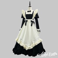 メイド服 ロリータ ロング丈 メイド ワンピース エプロン カチューシャ 付け袖 長袖 半袖 2way クラシック