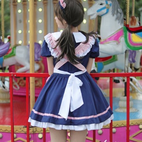 メイド服 メイド ワンピース エプロン カチューシャ 猫の肉球 ストライプ 半袖 ミニ丈 コスプレ ドレス