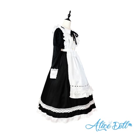 メイド服 クラシカル ロング丈 ワンピース エプロン ヘッドドレス 長袖 半袖 クラシック ドレス ロリータ