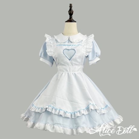 ロリータ メイド服 セット ゆめかわいい うさ耳 ハート ワンピース エプロン カチューシャ 半袖 ミニ丈