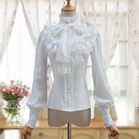 即納 ブラウス  ロリータ  レトロ ハイネック 長袖 春秋 レディース  レース   S M L XL 2XL