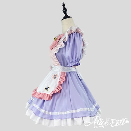 メイド服 メイド ワンピース エプロン カチューシャ 猫の肉球 ストライプ 半袖 ミニ丈 コスプレ ドレス
