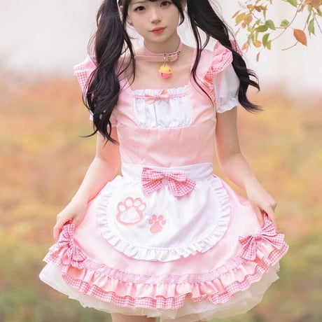 コスプレ 衣装 メイド服 ワンピース エプロン カチューシャ付き セット ロリィタ かわいい ネコ 猫 猫耳