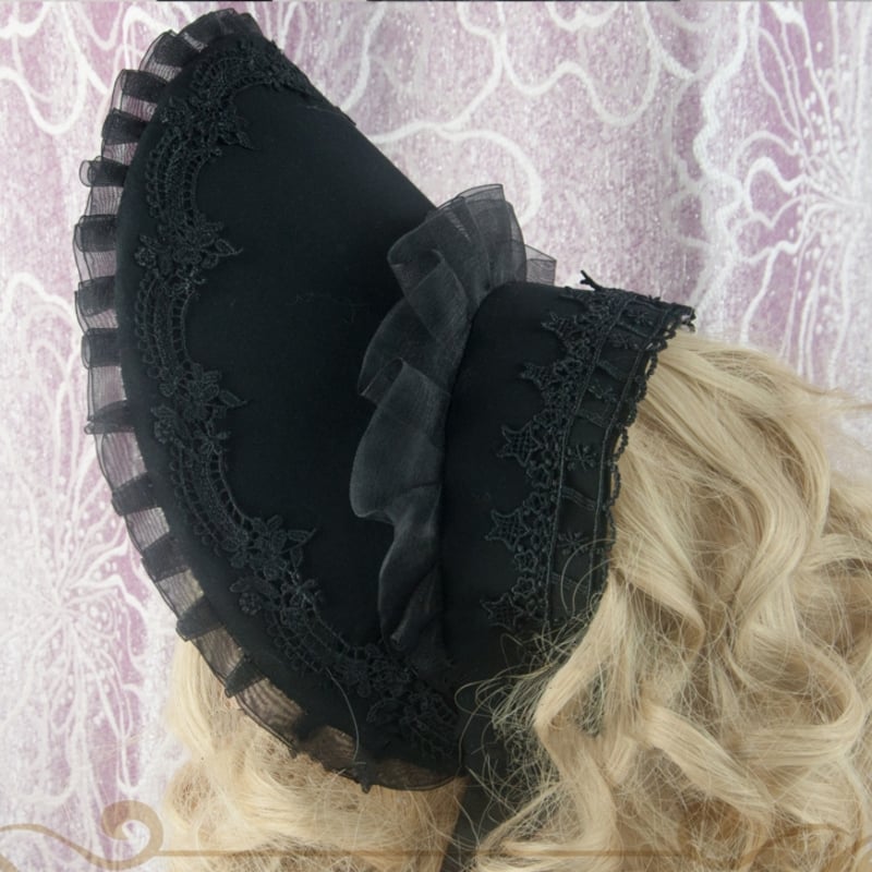 ゴスロリ ロリータ ボンネット 帽子 ブラック ヘッドドレス 黒ロリータ