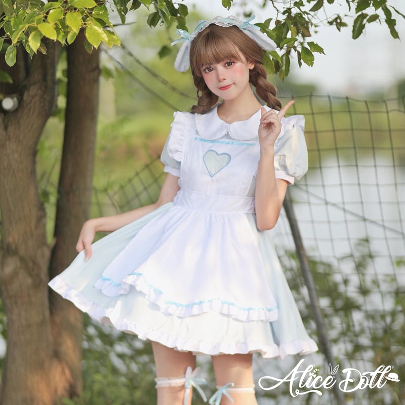 ロリータ メイド服 セット ゆめかわいい うさ耳 ハート ワンピース