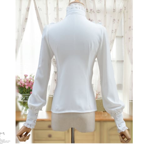 即納 ブラウス  ロリータ  レトロ ハイネック 長袖 春秋 レディース  レース   S M L XL 2XL