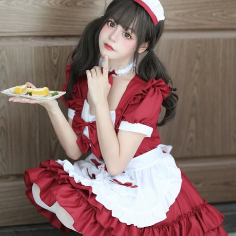ゆめかわいい メイド服 メイド ワンピース エプロン カチューシャ 半袖 ミニ丈 ミニスカ フリル リボン