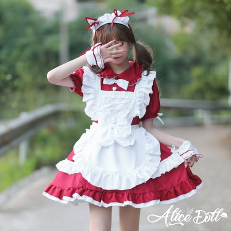 メイド服  ロリータ セット ワンピース エプロン カチューシャ 猫耳 半袖  ゆめかわいい メイド ミニ丈