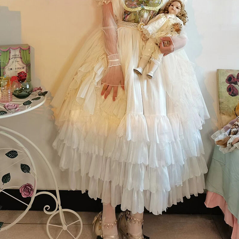 Antique Chocolaterie エプロン付きスカート+カチューシャ ロリータ オーバースカート チュールスカート スカートカバー