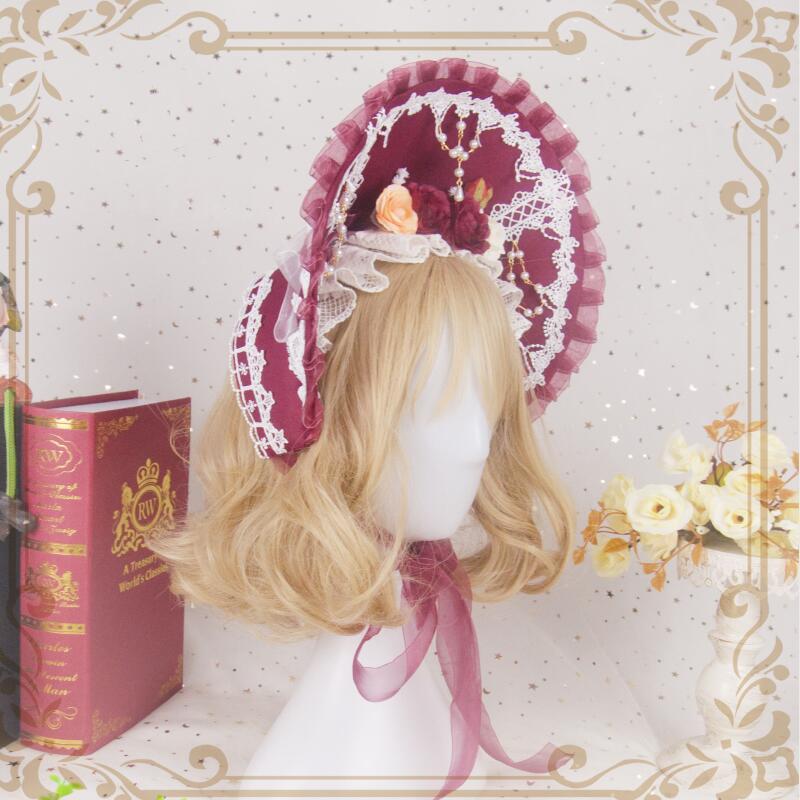 ロリィタ ボンネット 帽子 ヘッドドレス ワインレッド ロリータ