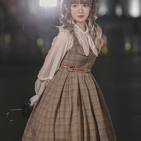 ロリィタ 秋冬 制服 学園風 チェック柄 ジャンパースカート ワンピース ドレス JK 学園 かわいい 清楚 ゴスロリ