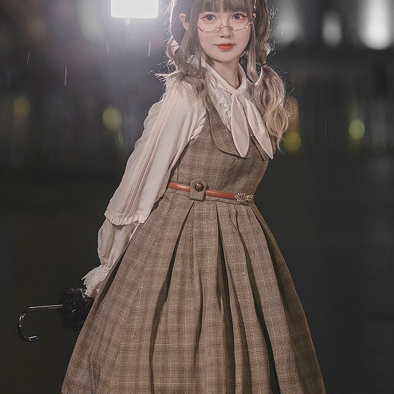 タータンチェックジャンパースカート　ロリィタ　ヘッドドレス付き Original Tartan Check Babydoll JSK and Princess Drop Headdress by