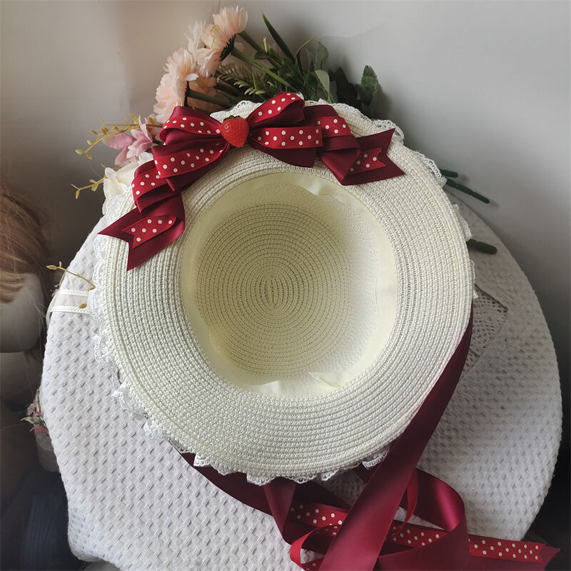 リボンとフルーツたくさんの可愛い麦わら帽子✨ Amazon | [cnstone] M（56-58cm） レースリボン ストローハット