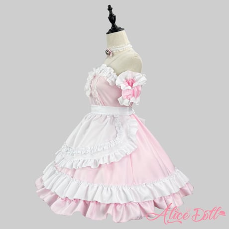 メイド服 かわいい オフショル風 ノースリーブ ワンピース ドレス エプロン カチューシャ ロリータ セクシー