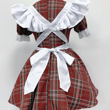 メイド服 チェック柄 ワンピース エプロン カチューシャ 半袖 ミニ丈 メイドカフェ レディース かわいい