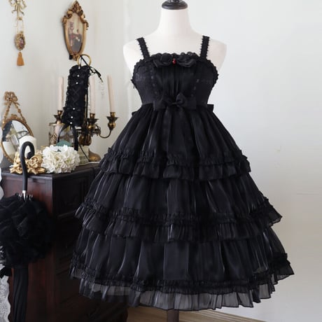 ロリータ ワンピース Lolita ジャンパースカート ドレス ノースリーブ 可愛い フリル 春夏 クラロリ 姫ロリ