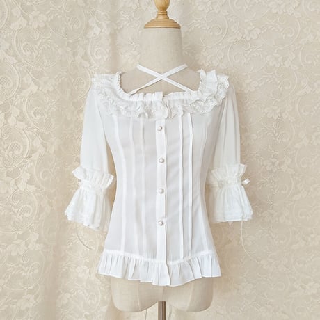 ブラウス ロリータ 春夏 七分袖 姫袖 レディース レース ゴシック ゴスロリ シフォンコスプレ コスチューム