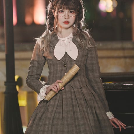 ロリィタ 秋冬 制服 学園風 チェック柄 ジャンパースカート ワンピース ドレス JK 学園 かわいい 清楚 ゴスロリ