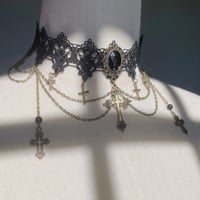ゴスロリ Lolita ハンドメイド チョーカー レースチョーカー レース チェーン 十字架 ネックレス 首飾り
