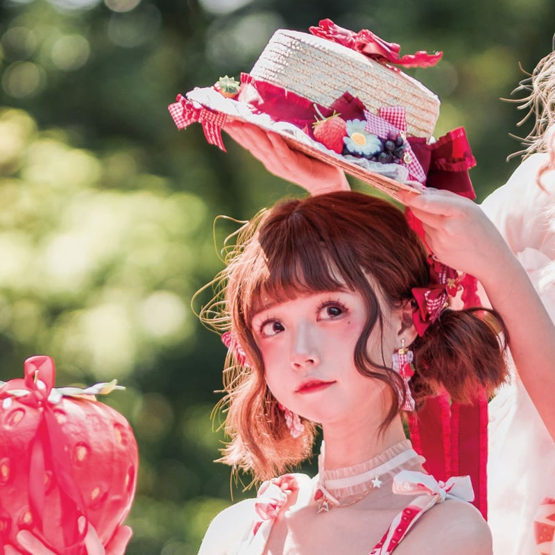ロリータ 麦わら帽子 帽子 レディース ヘアアクセサリー いちご 田園風