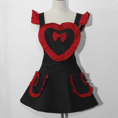 エプロン メイド ロリータ ポケット付き ハート リボン フリル 可愛い コスプレ