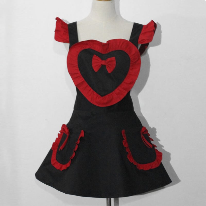 エプロン メイド ロリータ ポケット付き ハート リボン フリル 可愛い 