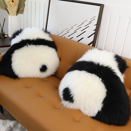 天然ムートン パンダクッション 抱き枕 羊毛 ウール パンダカーペット ロリータ ゆめかわいい 長毛ムートン 癒し パンダ
