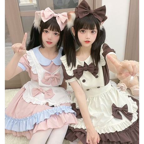 メイド服 エプロン コスプレ 甘ロリータ 3点セット 半袖 長袖 かわいい カチューシャ ロリータ ワンピース メイド