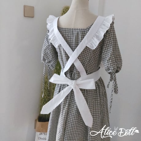 エプロン メイド風 ロリータ レディース かわいい フリル コットン 綿 シンプル バッククロス レトロ