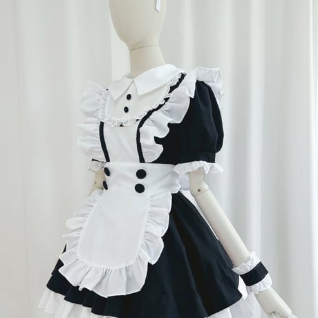 クラシカル メイド服 ワンピース エプロン カチューシャ セット コスプレ衣装 ロリータ風 ゴスロリ 甘ロリ