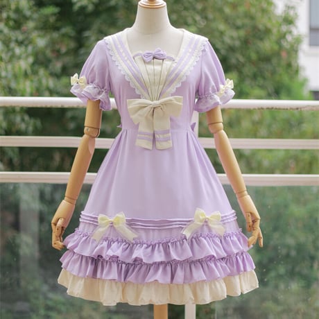 ロリータ ワンピース セーラー服 半袖 長袖 制服 コスプレ 日常 レディース  4色