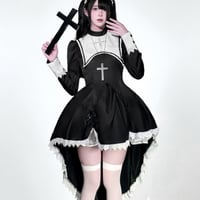 コスプレ シスター ゴスロリ ロリータ 衣装 クラシカル 可愛い シスター服 十字架 レース ヘッドアクセ付