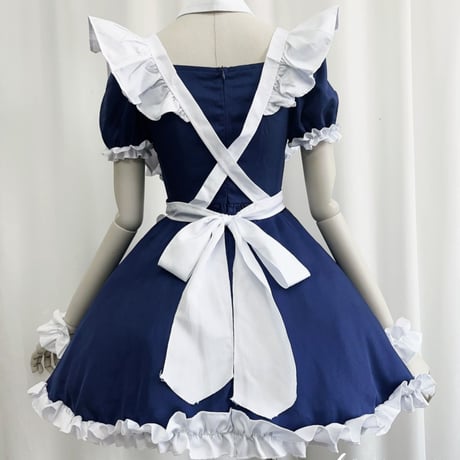 ゆめかわいい メイド服 セット ワンピ エプロン カチューシャ 半袖 十字架 ゴスロリ ミニ丈 フリル