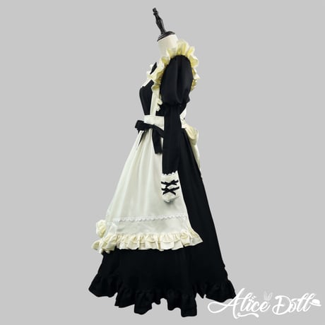 メイド服 ロリータ ロング丈 メイド ワンピース エプロン カチューシャ 付け袖 長袖 半袖 2way クラシック