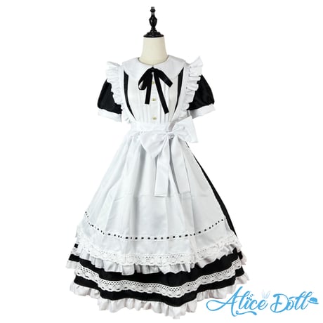 メイド服 クラシカル ロング丈 ワンピース エプロン ヘッドドレス 長袖 半袖 クラシック ドレス ロリータ