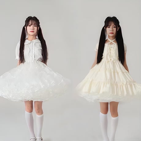 パニエ ボリューム ミディアム 膝丈 50cm丈 大人用 ロリータ ゴスロリ 可愛い フリルいっぱい スカート