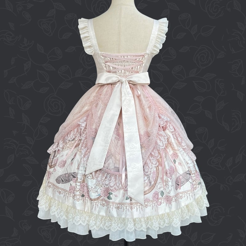 Lolita ロリータ クラロリ 甘ロリ 薔薇 プリント ジャンパースカート 