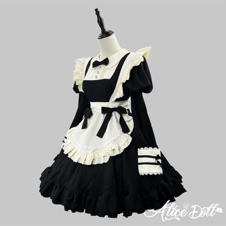 クラシカル メイド服 メイド ワンピース エプロン カチューシャ 付け袖 長袖 半袖 2way ミニ丈